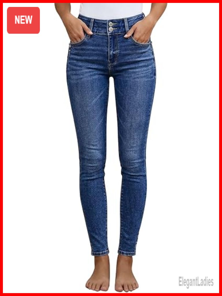 High Waist Skinny Jeans Butt Lifting Stretchy Double Button Denim Pants